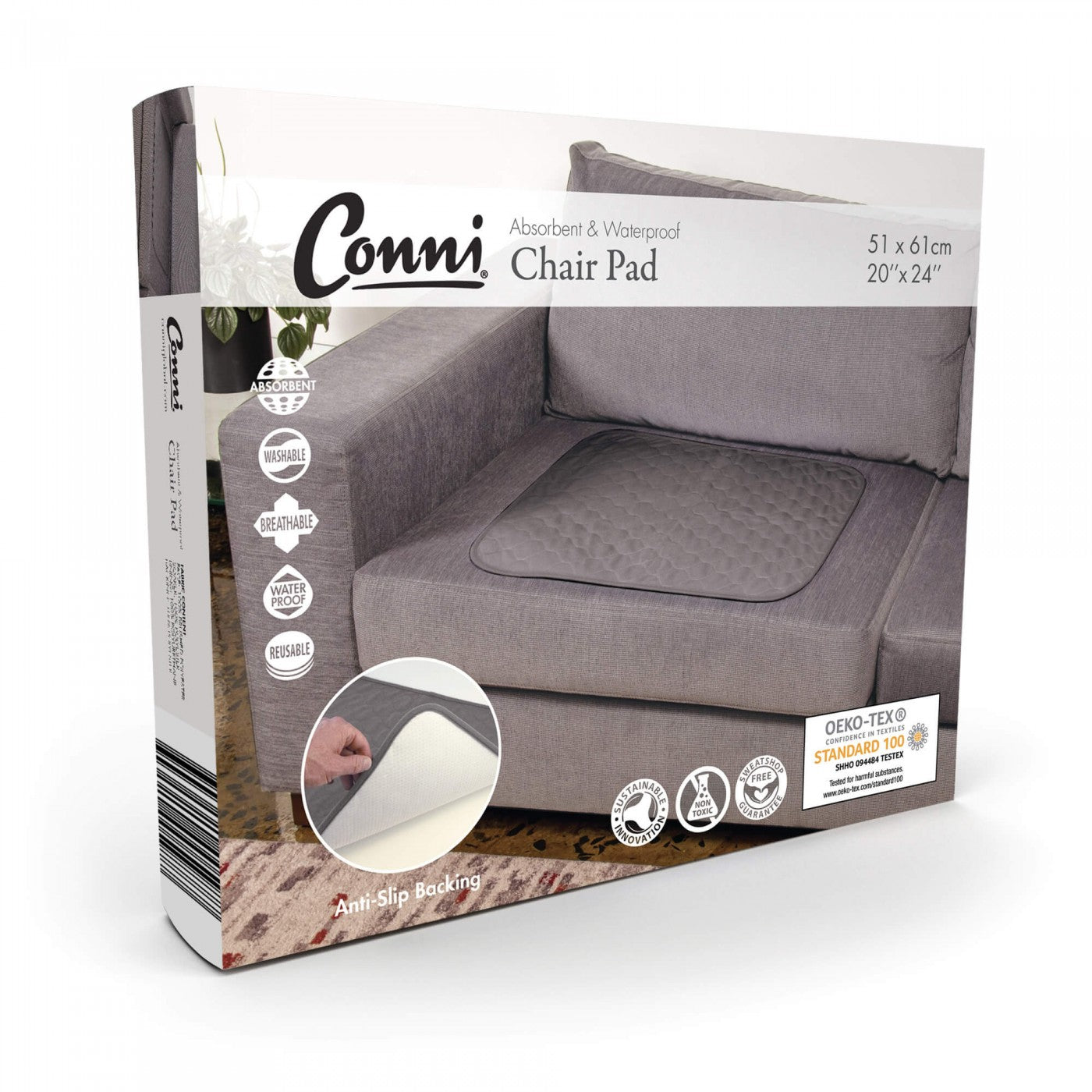 Conni Chair Pad Large - 51x61cm Charcoal