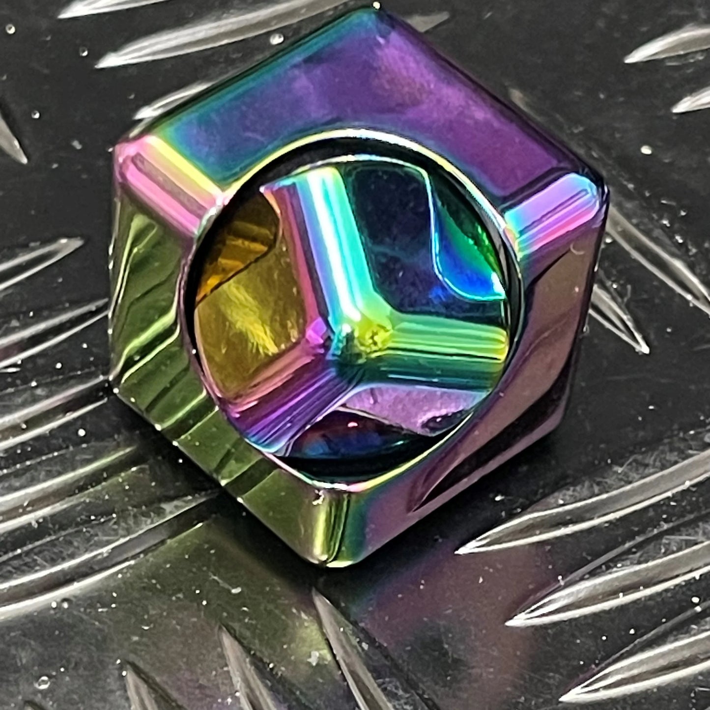 Kaiko Square Spinning Cube in Oil Slick Metal Spinning Cube Fidget